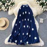 Vintage Big Wave Point Hundred Folded Skirt High-End Half-Dress Women 2026 Spring New High-Waist A Pendant Long Dress