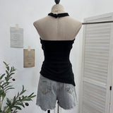 Real Shooting Babes Hand Knotted Metal Buckle Strapped Bra Vest Around The Neck Irregular With Chest Pad Top 9303