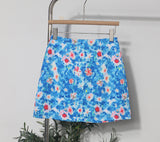 Oil Painting Print High-Rise Half-Dress Anti-Light A-Word Bag Babes Holiday Broken Flower Short Skirt Female 6116
