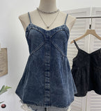 Vintage Cowboy Sling Vest Female Summer Split Press Line Back Tight To Wear Sleeveless Top 838