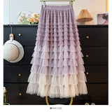 French Fairy Temperament Multi-Level Color Mesh Dress Half-Dress Woman Autumn 2025 High-Waist A-Layer Cake Skirt