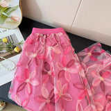 2025 New French Heavy-Bry Light Slative Three-Dimensional Flower Mesh Dress Women High-Waist A Word Loose Umbrella Skirt