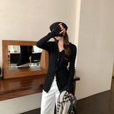 Korean Gentle Windwood Ear V-Neck Long-Sleeved Knitted Cardigan Woman 2025 New Beautiful Small Top