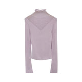 2026 Early Spring Real-Etle Temperament Tulle Splicing High-Necked Wool Bottoming Knitted Autumn Gentle Fragrant Blouse