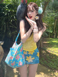 Dopamine Pure Hot Girl Yellow Bra Strapd To Women's Summer Holiday Dress Wearing Atmosphere Set
