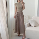 2025 Design Sense Of Fashion Pure Color Tie High Waist Thin Trousers Hanging Wide Leg Pants Slacks Sweet