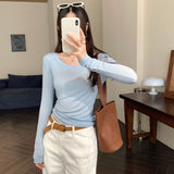Lyselle Silk Wool Apricots U-Neck Long-Sleeved T-Shirt For Women In The Fall Of 2025