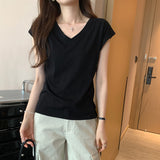 European Goods Explosion Niche Shoulder V-Neck White Short-Sleeved T-Shirt Women 2025 Summer New Super-Looking High-End Feel Blouse
