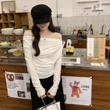 2026 Early Spring Slanted Shoulder Hottie With Long Sleeves And Bottom Shirts In Autumn And Winter Shoulder High-Level Temperament T-Shirt