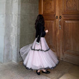 French Heavy Industry Mesh Dress Pink Wave Point A Long Skirt 2025 Winter Commute Cake Skirt