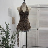 Real Shot With Chest Pad Leopard Sling Hanging Neck Design Feeling Drift Belt Vest V Collar Sleeveless Top 9278
