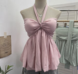 Real Shooting Pure Lust Wind Hanging Neck Tie With Chest Vest With Chest Skirt Swing Thin Wrapped Chest Sleeveless Top 9131