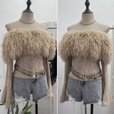 Sexy Wind Shoulder Hair Knitted Shirt Girl Short To Make Old Broken Long-Sleeved T-Shirt Top 2988