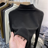 2026 Early Spring Velvet Half-High Collar Bottomed Bottom Shirt Women's Autumn And Winter Atmosphere In The Tight Body And Velvet Grinding Wool Blouse