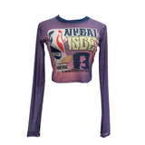 Real-Patted Letter-Print Mesh Yarn Women's Summer Thin Single-Layer Perspective Sunscreen Hooded Short T-Shirt 50235