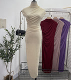 Ceclent Unique Dress With Thin Folds And Hips High-Collar After The Opening Of The Fork Dress 8858