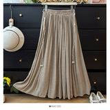 Vintage Thin Cotton Hemp Medium Long Skirt Woman 2025 Summer Lazy Fall Feeling Big Swing A Word Umbrella Skirt Vacation