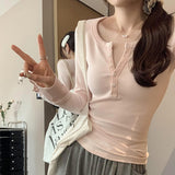 2026 Early Spring Temperament Korean Pure Desire Unique Beautiful Striped Long-Sleeved T-Shirt Women Commuting Spring New Body Repair