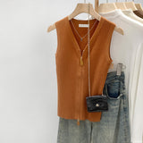 Commuter Loose Thin Zipper V Collar Sleeveless Vest Women Wear 2026 New High-End Small Shirt