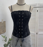 Punk Dizzling Print With Chest Pads With Rope Tie Slings Zipper Open Fork Short Top 6230