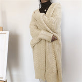 Autumn And Winter New External Wear Knitted Cardigan Retro Fashion Simple Thick Loose Mahjong Long Girl Sweater Coat Woman