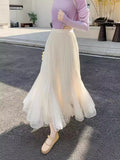 Small Net Yarn Skirt 2025 Spring And Summer High-Waist A Word 100-Fold Skirt In The Long Fishtail Dress Women's Long Dress