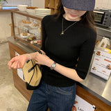 Korean Senior Feeling Super Good-Looking Shoulder Sleeve Knitted Jersey Girl 2025 Spring And Summer New Slimming Hottie Thin Top