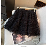 Korean Ballet Style Folding Net Linoping Half-Dress Woman Autumn 2025 High-Rise Thin A-Layer Cake Skirt
