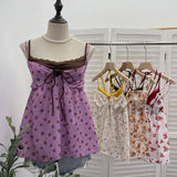Fake Two Lace Side Deep V Sexy Floral Lace Sling Vest Loose Doll Shirt Top Female 9328