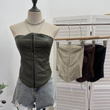 Real Shot Pu Skin Hook Buckle Bra Vest Bare Back Wearing Rope With Sexy Tight Bra Short Small Coat 1350