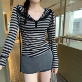Lyselle Skin-Skinned Air-Conditioned Hoodie Bumps Striped T-Shirt Women's New Long-Sleeved Hoodie In Autumn