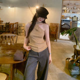 Design Sense Half-High Collar Hanging Neck Knitted Vest Women's Summer Wear 2026 New Unique Beautiful Small Sling Suit