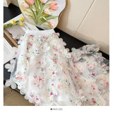 French Romantic Style Three-Dimensional Flower Mesh Splicing Half-Dress Woman Autumn High-Waist A Word Loose Big Swing Skirt