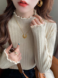 Half-High Collar Thin Knitted Jersey Women's Spring And Autumn New Blouse Fashion With A Foreign Air Wood Ear Sweater Bottom Shirt
