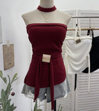 Real Shooting Babes Hand Knotted Metal Buckle Strapped Bra Vest Around The Neck Irregular With Chest Pad Top 9303