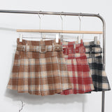 Real Shooting With Belt ~ Lattice Hair Of The Hundred Folded Skirt High Waist Anti-Light Small A Word Short Skirt 8382