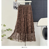 French Wave Roll Folding Fall Flowing High-Waist Thin Net Yarn Half-Dress Woman Summer Vacation Fairy Beach Dress