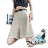 Mid-Trousers Tiansi Linen Thin Five-Point Trousers Summer High-Waist New Shorts Casual A-Legged Trousers Female Trend