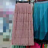 Heavy Industry Five-Layer Stracew Cake Skirt Set Thin Tight Waist Design Straight Half-Body Skirt Long Skirt