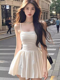 Sexy Babes Temperament Body White Sling Dress 2025 Summer New Golden Name A Word Skirt
