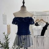 Real Shot Lace Spliced Fish Bone Girded Waist Sling Vest Female Summer With Chest Pad Wearing Rope Strap Bra Blouse 2863