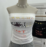 Real Shooting Millennium Spice Girls Out-To-Shoulder Print Split Hole Tector-Throw Vest With Bra Pad Short Sleeveless Top 1301