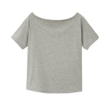The Star With The Same Oblique Shoulder Shoulder Two Loose Short-Sleeved T-Shirts Women's Summer Thin Thin Blouse
