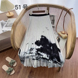 2025 New High-Rise Half-Dress Woman Tight Waist Ink Print Design Sense A-Character Skirt In The Long Folded Skirt