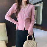 Beautiful Lace Splicing V-Neck Knitted Cardigan Sweater Women's Autumn Commute New Short Top