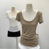 Lyselle Tiansi Slimy Big U-Neck Slim Short-Sleeved T-Shirt For Women's Summer New Long-Term Top