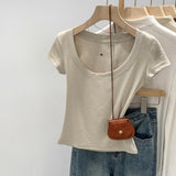 Mordell Shoulder-To-Shoulder U-Neck Short-Sleeved T-Shirt For Women's Summer 2026 New Explosive Pure Hottie Top