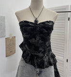 Vintage Camouflage Brat Vest Female Niche Irregular Ribbon Hole Babes Y2k Sleeveless Top 1229