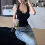 Sexy Babes Black Lace Sling Vest Woman Xia Body-Dexed Short Niche Inside A Top