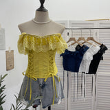 Real Shot Lace Spliced Fish Bone Girded Waist Sling Vest Female Summer With Chest Pad Wearing Rope Strap Bra Blouse 2863